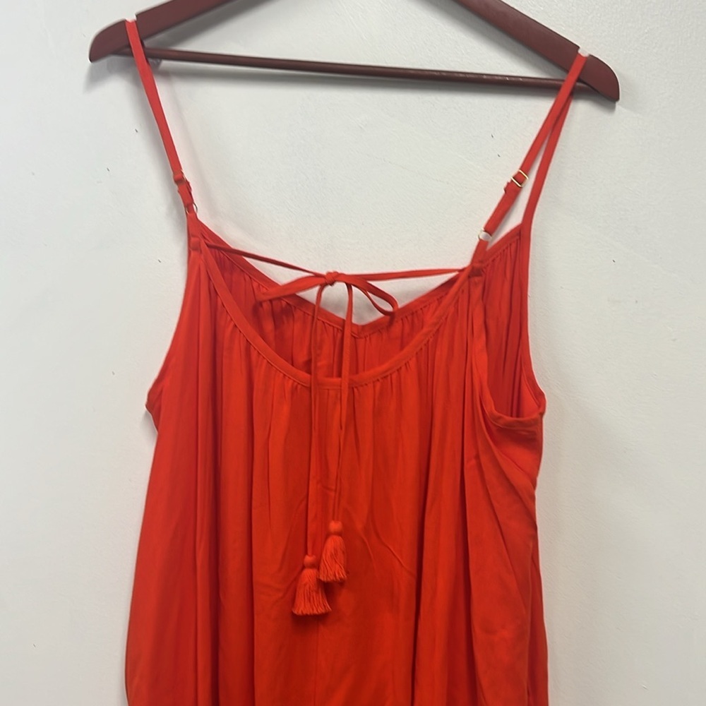 Ava Viv Red/Orange Maxi Dress spaghetti strap Tassle bowtie ruffle plus size 1X - Picture 3 of 9